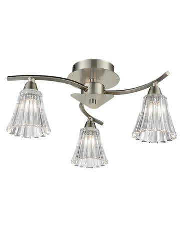 Idolite Rhone Satin Nickel 3 Light Semi-Flush Ceiling Light Complete With Clear Glasses