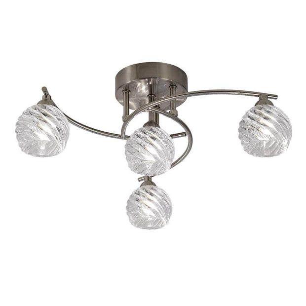 Idolite Sado Satin Nickel 4 Light Flush Ceiling Light Complete With Clear Glass Shades