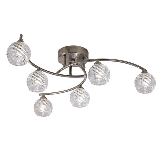 Idolite Sado Satin Nickel 6 Light Flush Ceiling Light Complete With Clear Glass Shades
