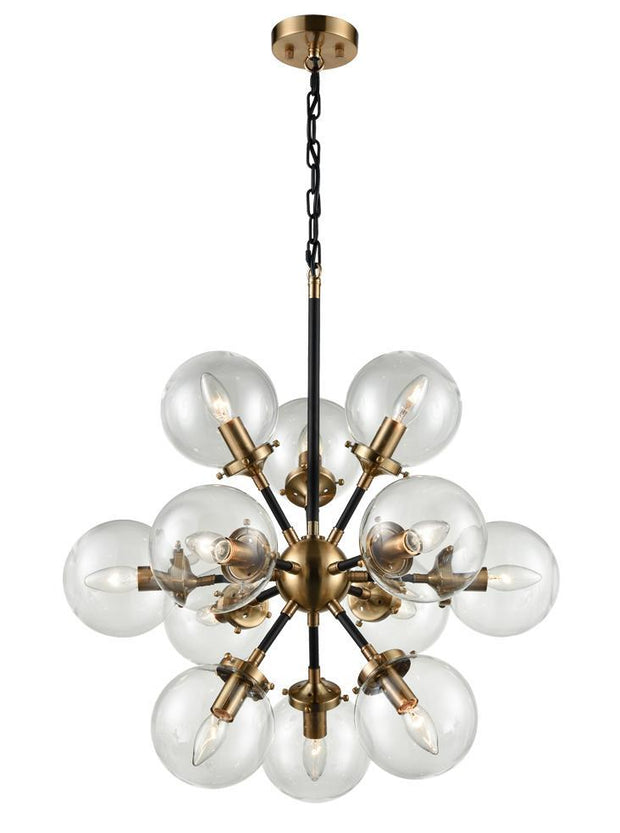 Idolite Sauer Antique Gold Finish 12 Light Pendant Light Complete With Clear Glass