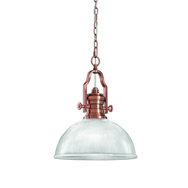 Idolite Sava Copper Finish Single Pendant Light Complete With Clear Ribbed Glass