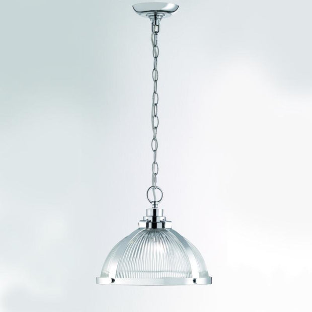 Idolite Sava Polished Chrome Single Pendant Light Complete With Clear Ribbed Glass