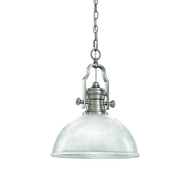 Idolite Sava Satin Nickel Single Pendant Light Complete With Clear Ribbed Glass