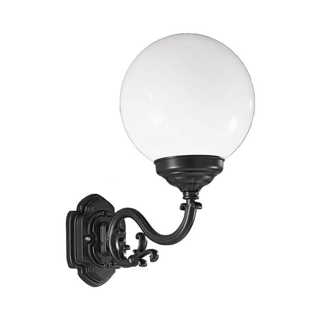 Idolite Severn Large Matt Black Exterior Wall Light Complete With Opal Polycarbonate Sphere Lens - IP43