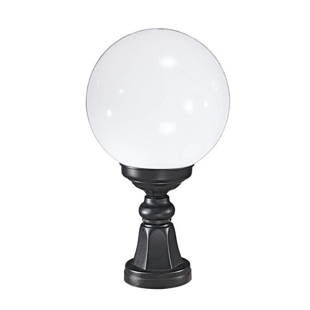 Idolite Severn Matt Black Exterior Pedestal Lamp Complete With Opal Polycarbonate Sphere Lens - IP43