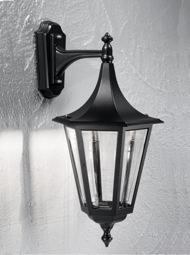 Idolite Shannon Large Downward Facing 1 Light Exterior Wall Lantern In Black Complete With Polycarbonate Lens - IP43