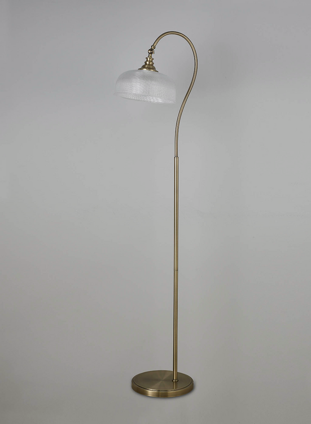 Idolite Sheridan Antique Brass Floor Lamp Complete With Prismatic Glass Shade