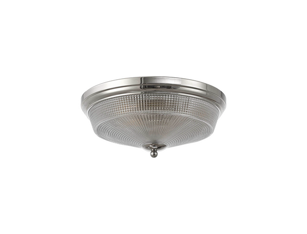 Idolite Sheridan Polished Nickel 2 Light Flush Ceiling Light Complete With Prismatic Glass Shade