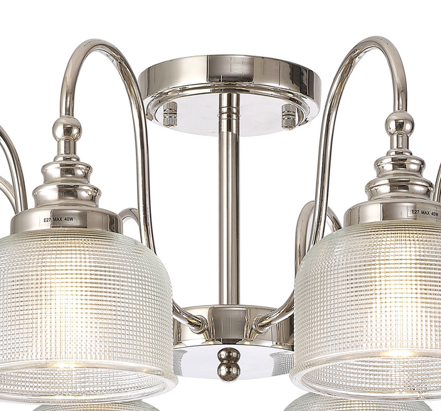 Idolite Sheridan Polished Nickel 8 Light Pendant Complete With Prismatic Glass Shades