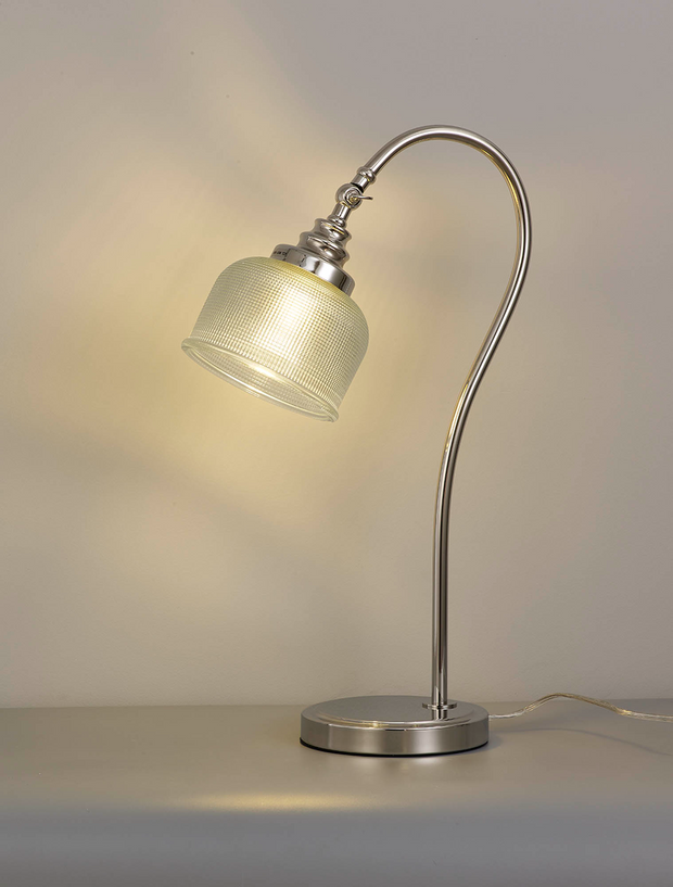 Idolite Sheridan Polished Nickel Table Lamp Complete With Prismatic Glass Shade