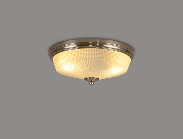 Idolite Sheridan Satin Nickel 2 Light Flush Ceiling Light Complete With Frosted Glass Shade