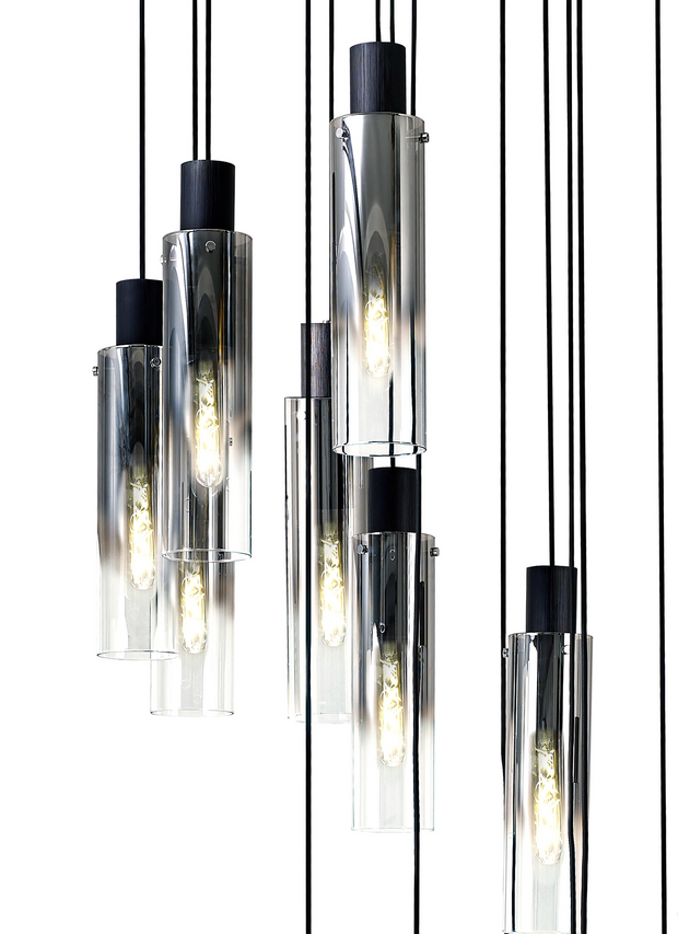 Idolite Snowdon Slim Black/Polished Chrome 15 Light Pendant With Smoked/Clear Ombre Glasses