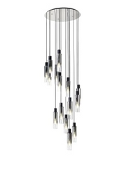Idolite Snowdon Slim Black/Polished Chrome 15 Light Pendant With Smoked/Clear Ombre Glasses