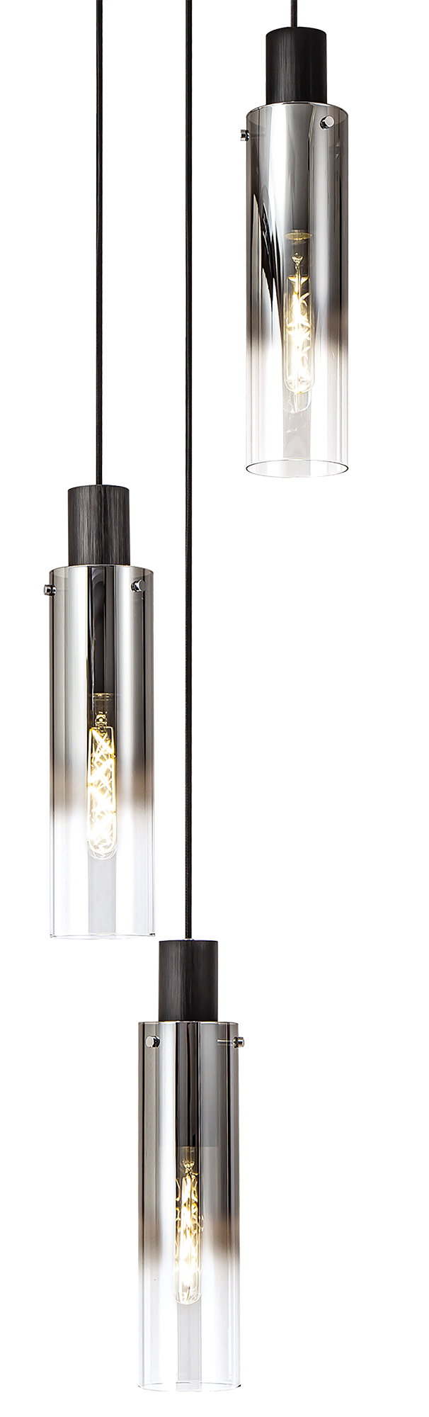 Idolite Snowdon Slim Black/Polished Chrome 3 Light Pendant With Smoked/Clear Ombre Glasses