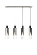 Idolite Snowdon Slim Black/Polished Chrome 4 Light Linear Bar Pendant With Smoked/Clear Ombre Glasses