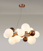 Idolite Stockwell Antique Copper 12 Light Round Pendant Light C/W Frosted Glass Globes
