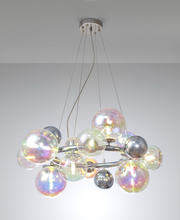 Idolite Stockwell Polished Chrome 12 Light Round Pendant Light C/W Iridescent Glass Globes