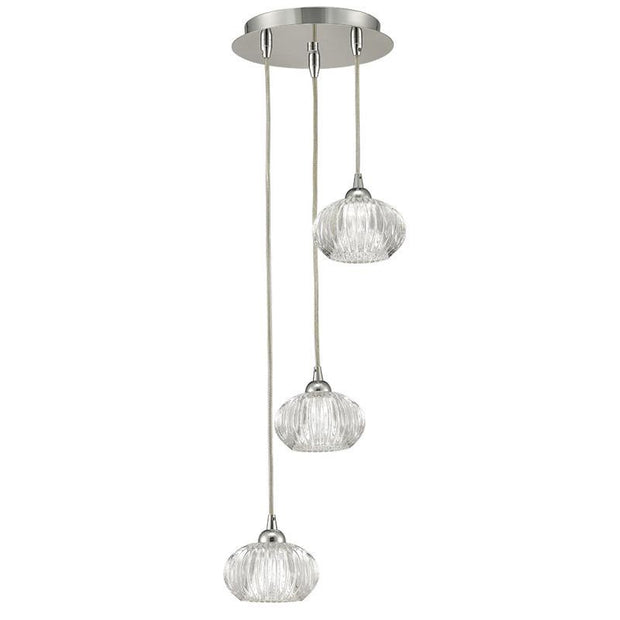 Idolite Tagus Polished Chrome 3 Light Pendant Light Complete With Clear Glasses