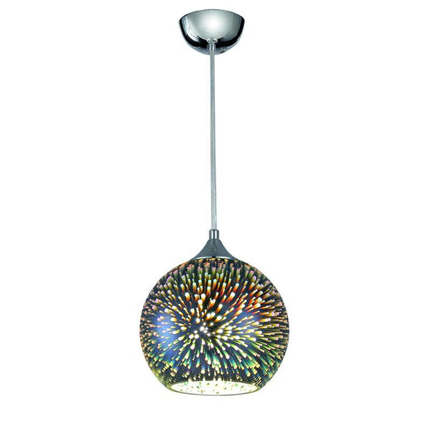 Idolite Thames 200mm 3D Effect Glass Pendant Complete With Polished Chrome Finish Metalwork
