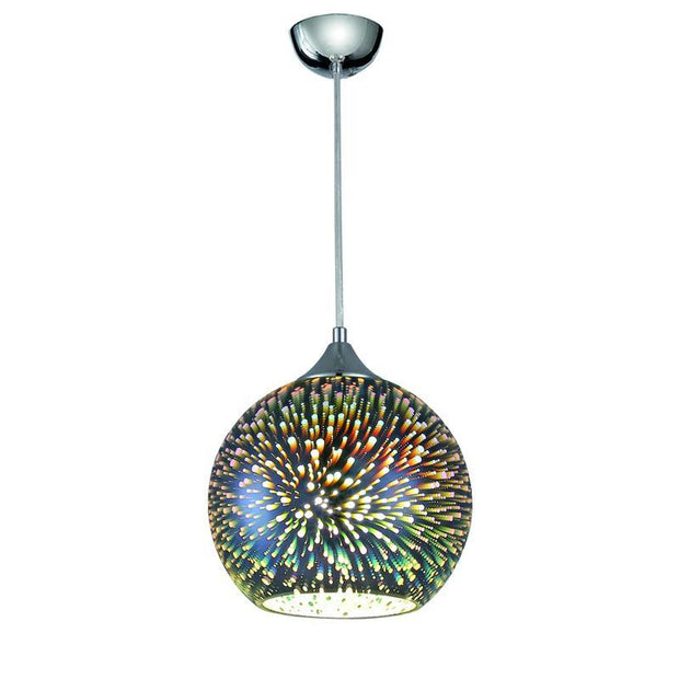 Multi-Coloured 3D Glass Pendant With Chrome Metalwork