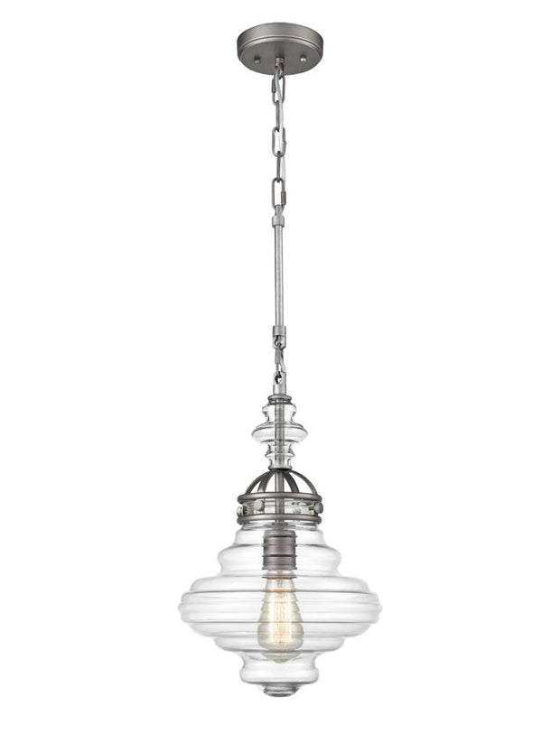 Idolite Traun Brushed Silver Finish Single Pendant Complete With Clear Glass Shade