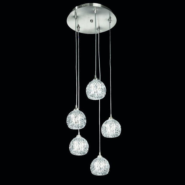 Idolite Tyne 5 Light Pendant in Satin Nickel Complete With Clear Glasses