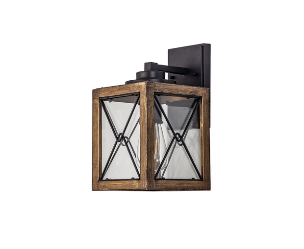 Idolite Whelan Wood Effect And Black Small Square Lantern Lamp With Clear Glasses