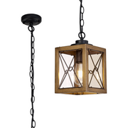 Idolite Whelan Wood Effect And Black Square Lantern Pendant Light With Clear Glasses