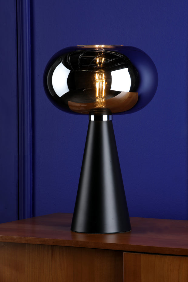 Dar Jensen Large Table Lamp Satin Black With Smoked Glass & Polished Chrome Detail