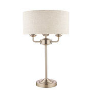 Laura Ashley LA3636753-Q Sorrento Satin Nickel 3 Light Table Lamp Complete With Natural Linen Shade And Switch