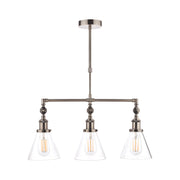 Laura Ashley LA3650343-Q Isaac Industrial Nickel 3 Light Bar Pendant With Clear Glass Shades