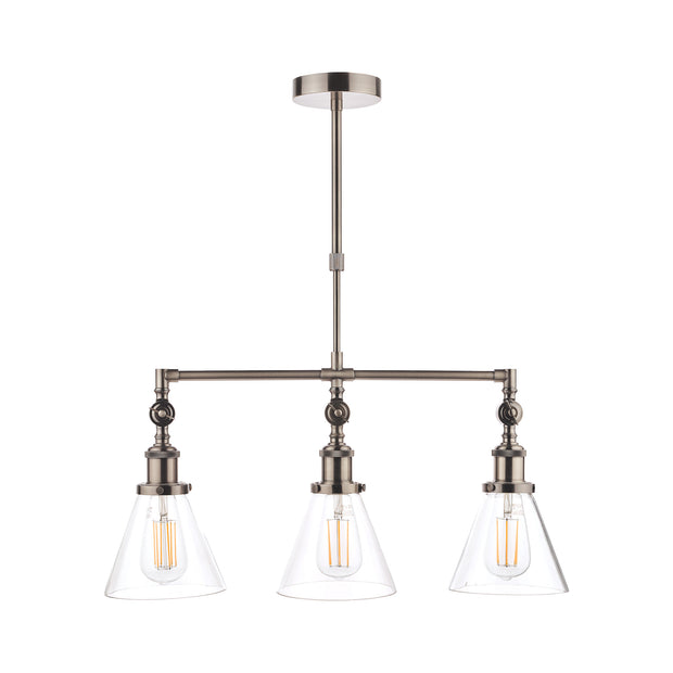 Laura Ashley LA3650343-Q Isaac Industrial Nickel 3 Light Bar Pendant With Clear Glass Shades