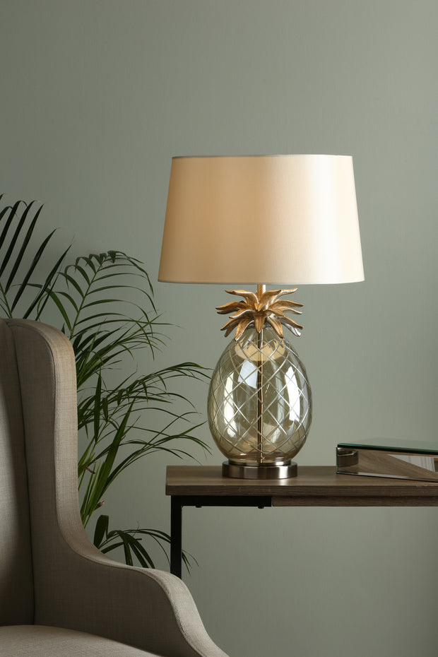 Laura Ashley LA3702785-Q Pineapple Cream Gold & Champagne Glass Large Table Lamp Complete With Taupe Faux Silk Shade