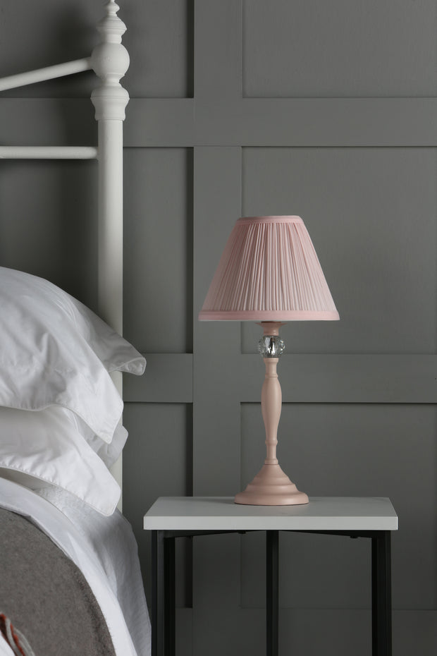 Laura Ashley LA3724950-Q Ellis Satin Pink & Crystal Table Lamp Complete With Pink Cotton Shade