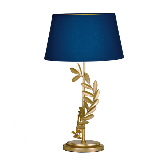 Laura Ashley LA3734602-Q Archer Gold Leaf Table Lamp Complete With Blue Cotton Shade