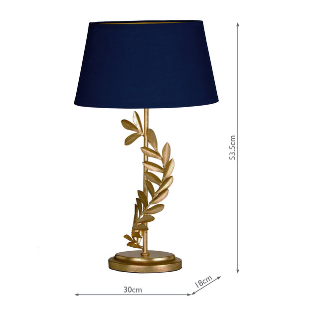 Laura Ashley LA3734602-Q Archer Gold Leaf Table Lamp Complete With Blue Cotton Shade