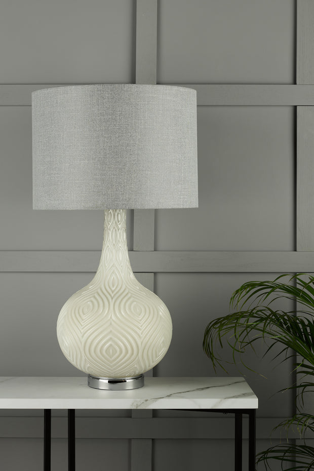 Laura Ashley LA3742272-Q Grace Opal Patterned Glass Table Lamp Complete With Grey Linen Shade