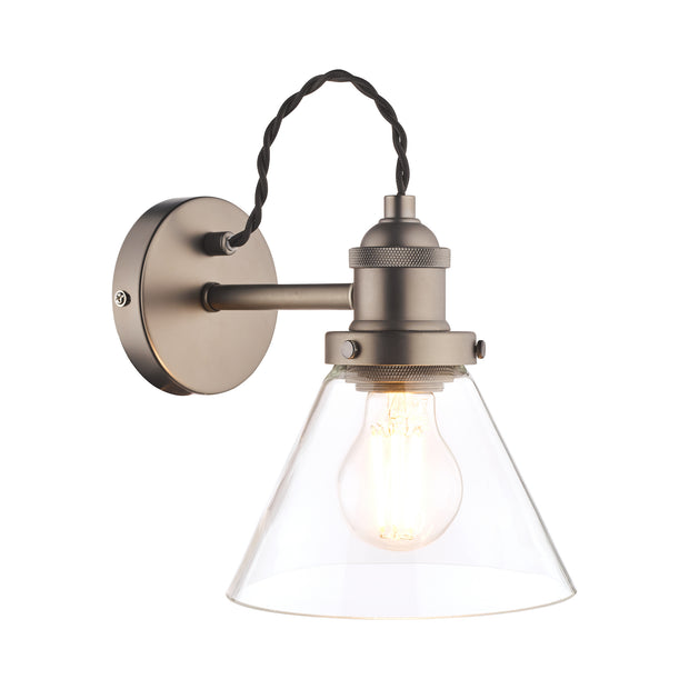 Laura Ashley LA3742277-Q Isaac Industrial Nickel Wall Light With Clear Glass Shade