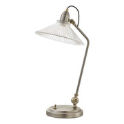 Laura Ashley Hanbury Brushed Pewter Task Lamp Complete With Textured Glass Shade