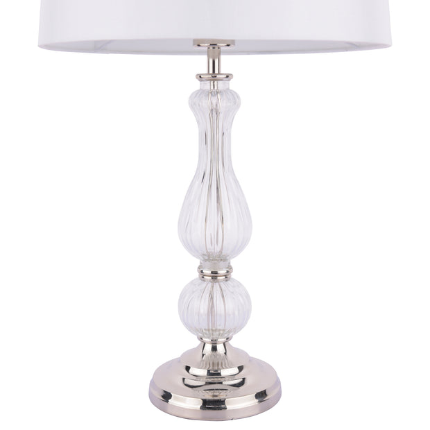 Laura Ashley Bradshaw Polished Nickel Table Lamp With Ribbed Glass And Grey Shade - LA3756202-Q