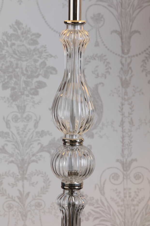Laura Ashley Bradshaw Polished Nickel Floor Lamp With Ribbed Glass And Grey Shade - LA3756203-Q