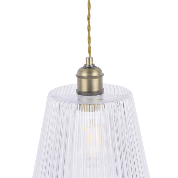 Laura Ashley Callaghan Grand Antique Brass Pendant With Clear Ribbed Glass - LA3756205-Q