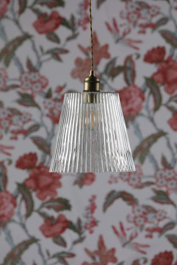 Laura Ashley Callaghan Grand Antique Brass Pendant With Clear Ribbed Glass - LA3756205-Q