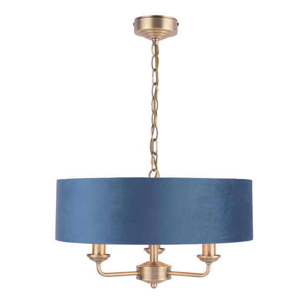 Laura Ashley Sorrento 3 Light Pendant Antique Brass With Blue Shade
