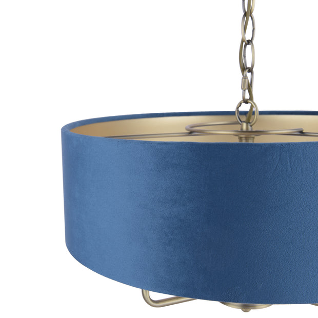 Laura Ashley Sorrento 3 Light Pendant Antique Brass With Blue Shade