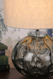 Laura Ashley Elderdale Table Lamp With Smoked Glass And Polished Chrome Metalwork Complete With Grey Shade - LA3756210-Q