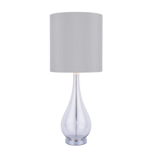 Laura Ashley Bronant Smoked Glass Table Lamp With Polished Chrome Detaling And Tall Silk Shade With Silver Mettallic Inner - LA3756223-Q