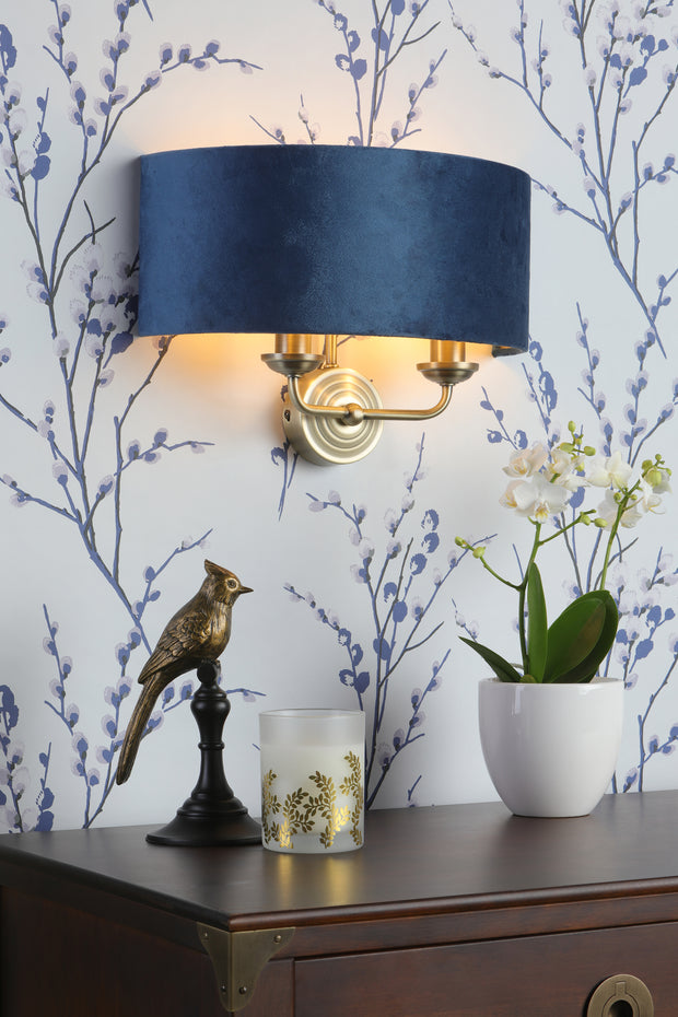 Laura Ashley Sorrento Wall Light Antique Brass With Blue Shade