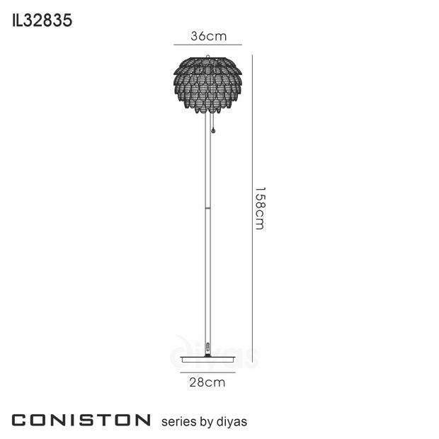 Diyas Coniston Polished Chrome 3 Light Crystal Floor Lamp - IL32835