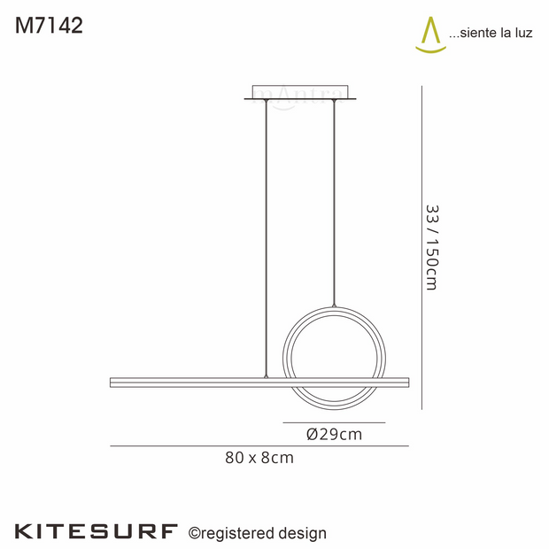Mantra Kitesurf LED Linear Bar Pendant Black - 3000K
